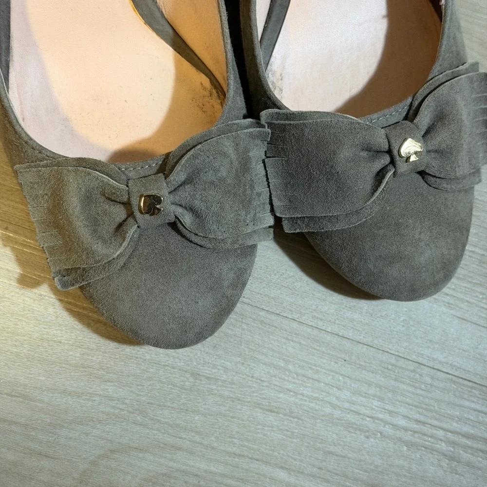 Kate Spade Wedge Heels Womens 8M Taupe Suede‎ Bow Fringe Dress Shoes